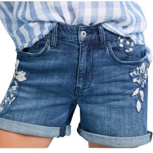 Anthropologie Pilcro Slim Boyfriend Denim Shorts Size 27 embroidered floral